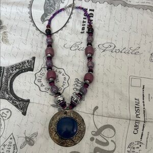 Purple and Silver Pendant Necklace